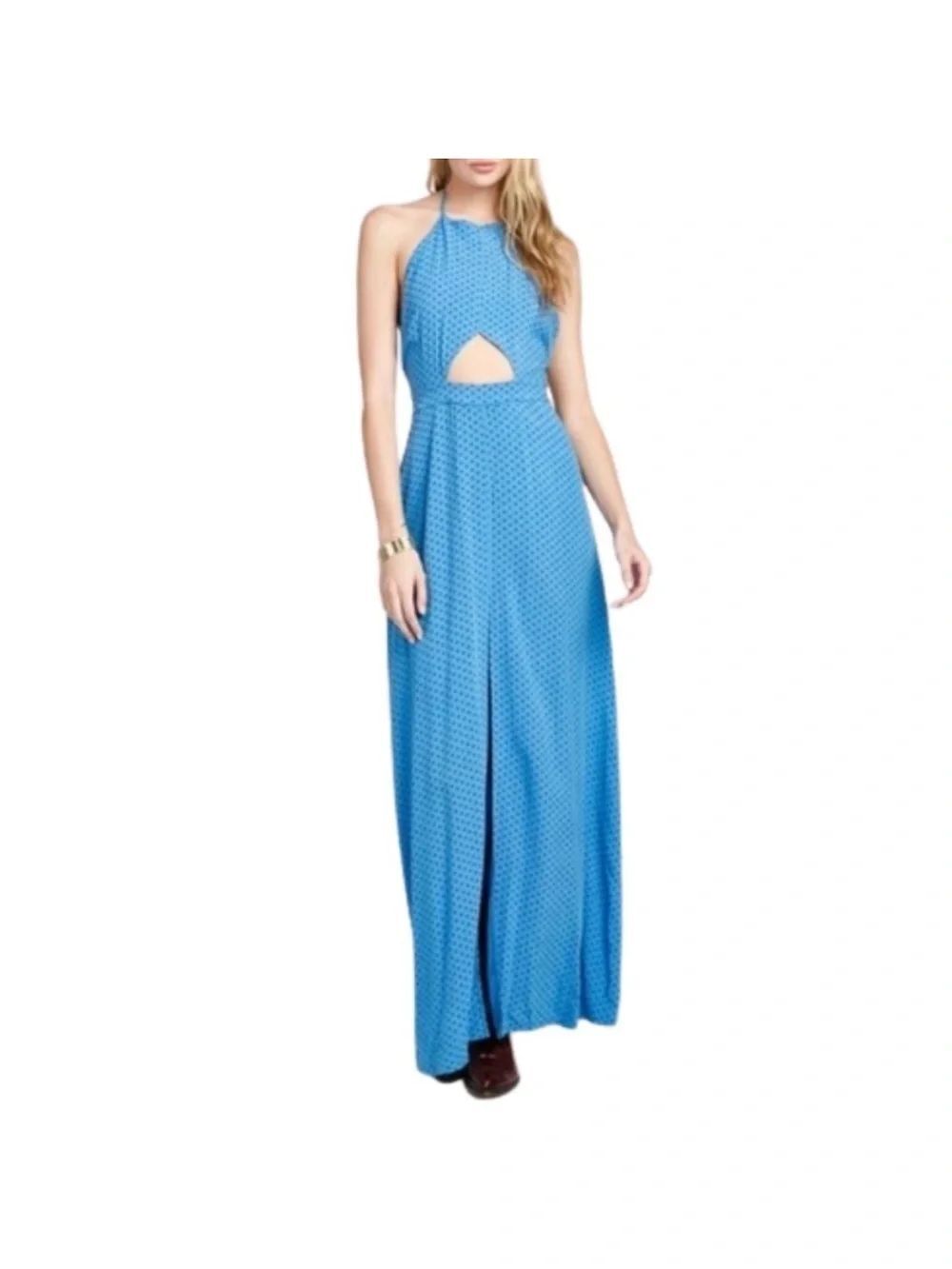 Wildfox Bright Blue Halter Maxi Dress with Front Cutout